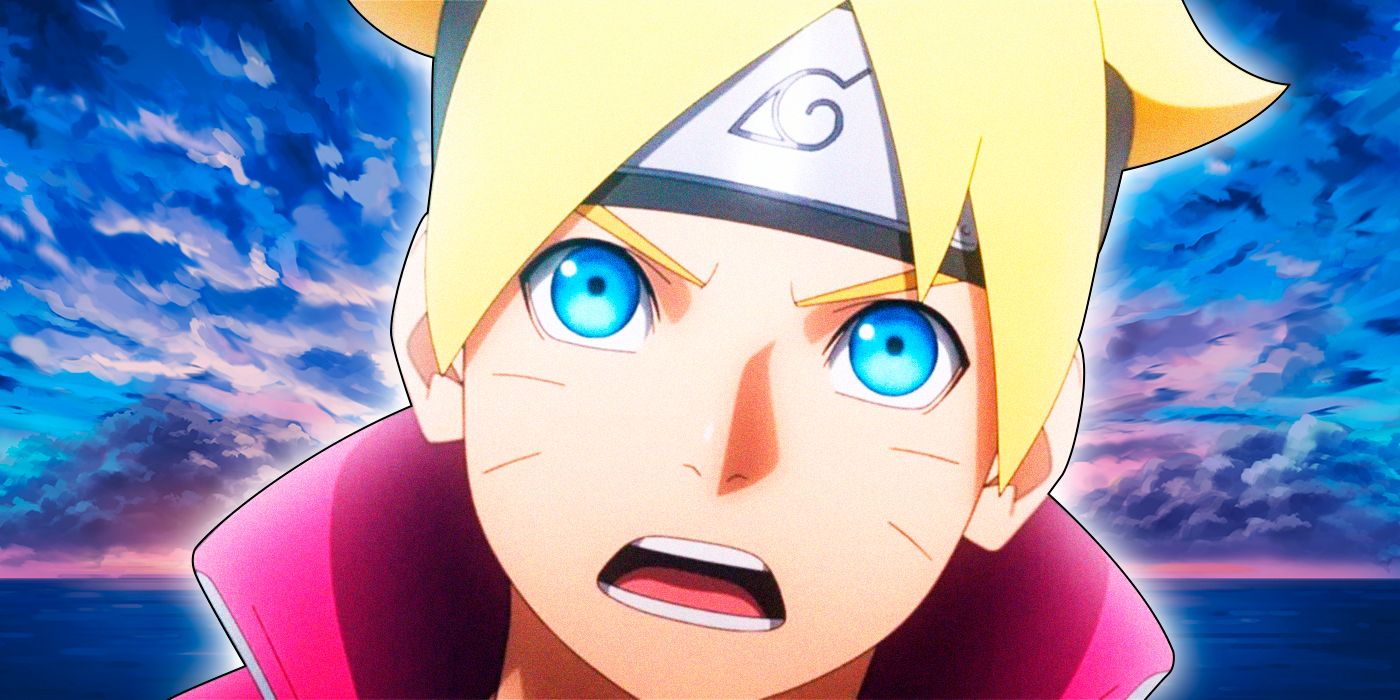 A close-up of Boruto in the anime talking with a determined expression
