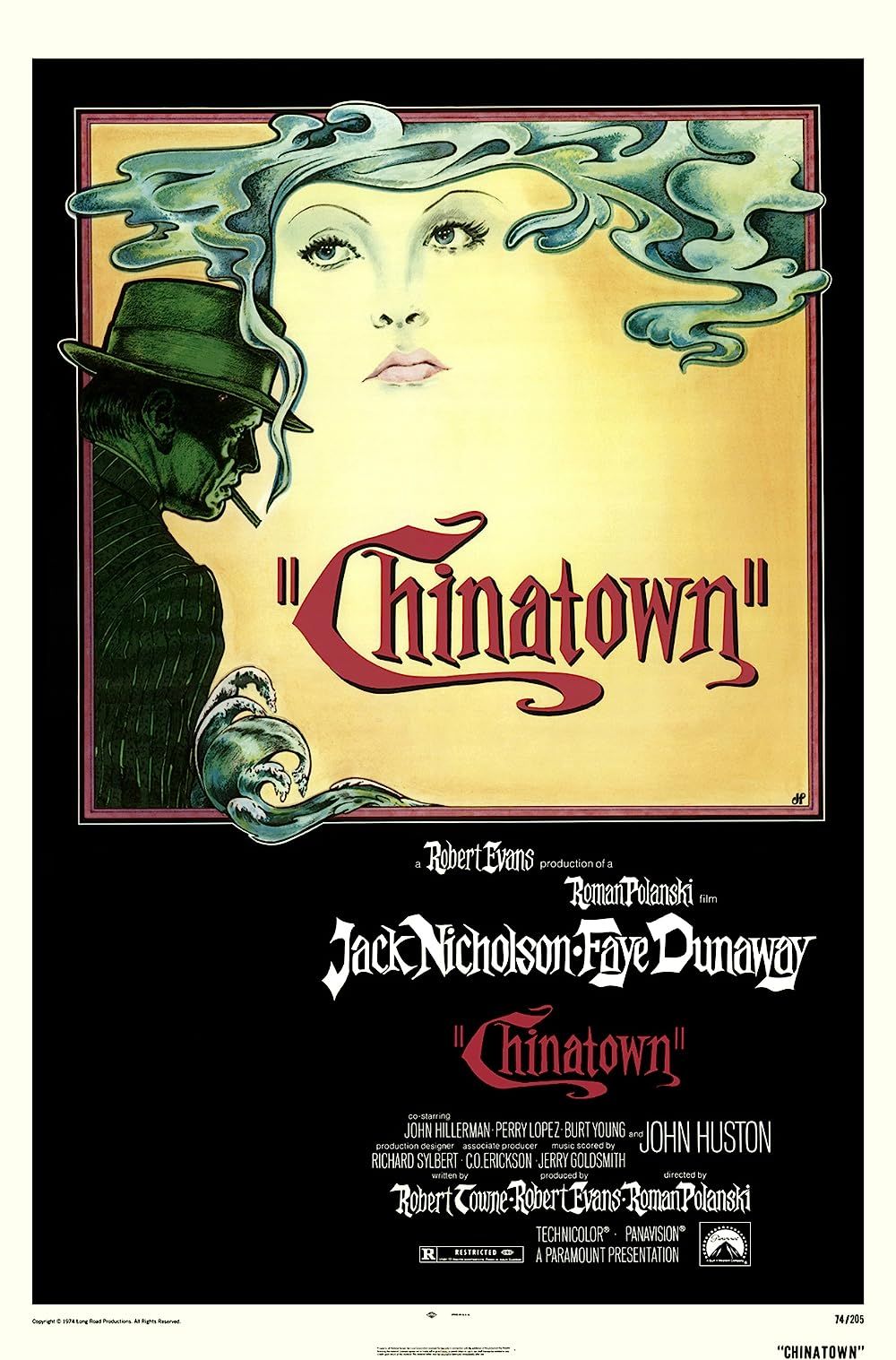 Uma ilustração de Jack Nicolson na capa de um pôster de Chinatown