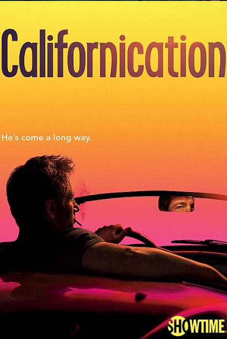 Daid Duchovny smoking a cigarette in a convertible in Californication