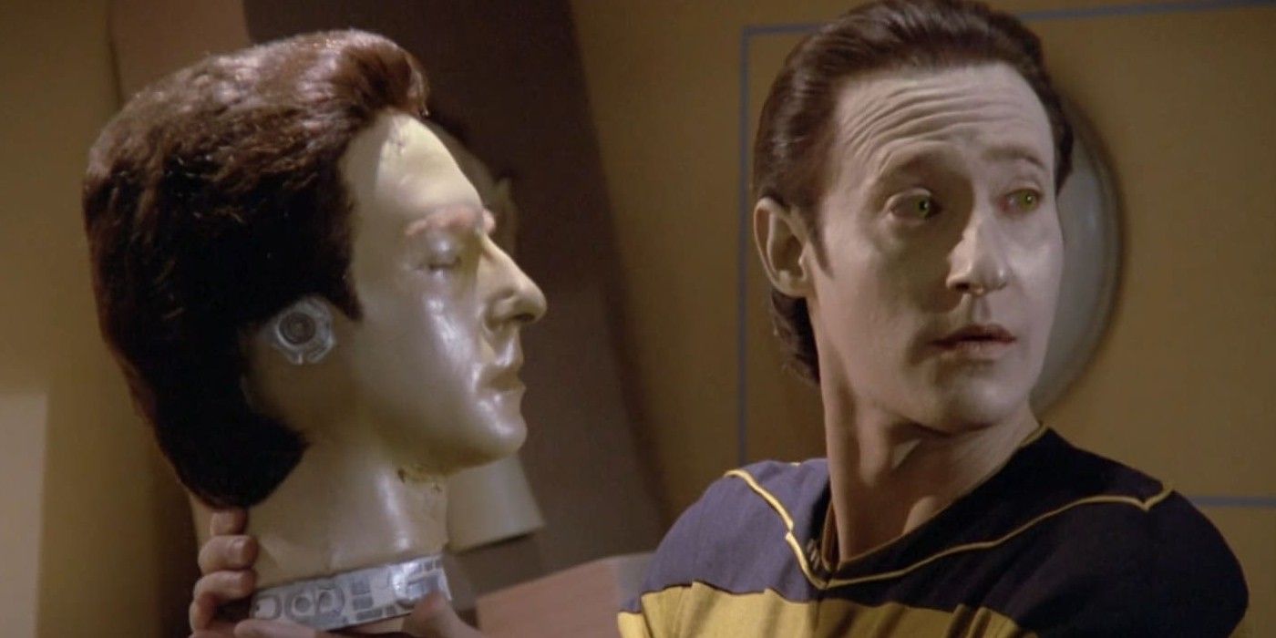 Data contemplates the origin of his disassembled brother Lore in Star Trek: The Next Generation, Datalore