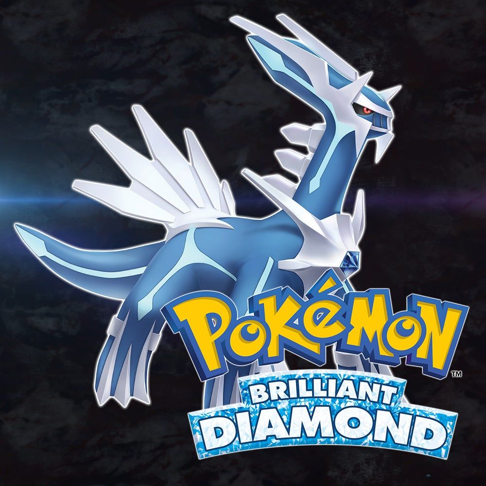Dialga stands with the logo of Pokémon Brilliant Diamond