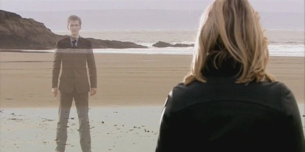 A hologram of the Tenth Doctor talks to Rose in Doomsday in Doctor Who