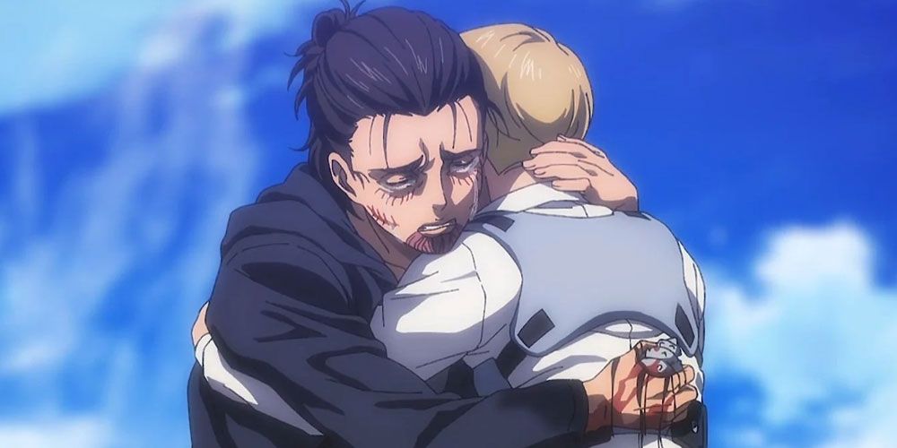 Eren and Armin hug one last time in Attack on Titan