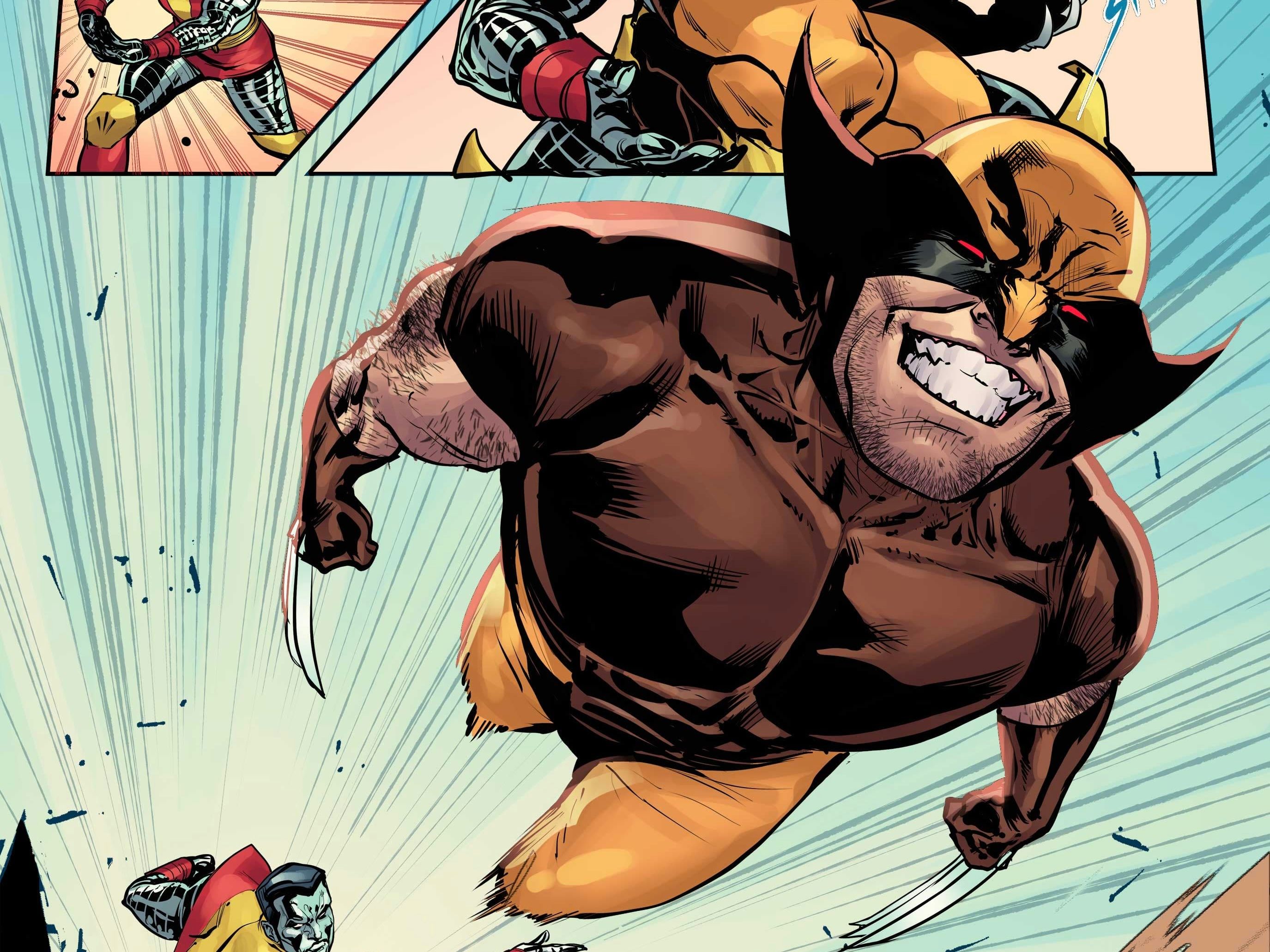 Colossus throws Wolverine with a fastball special.