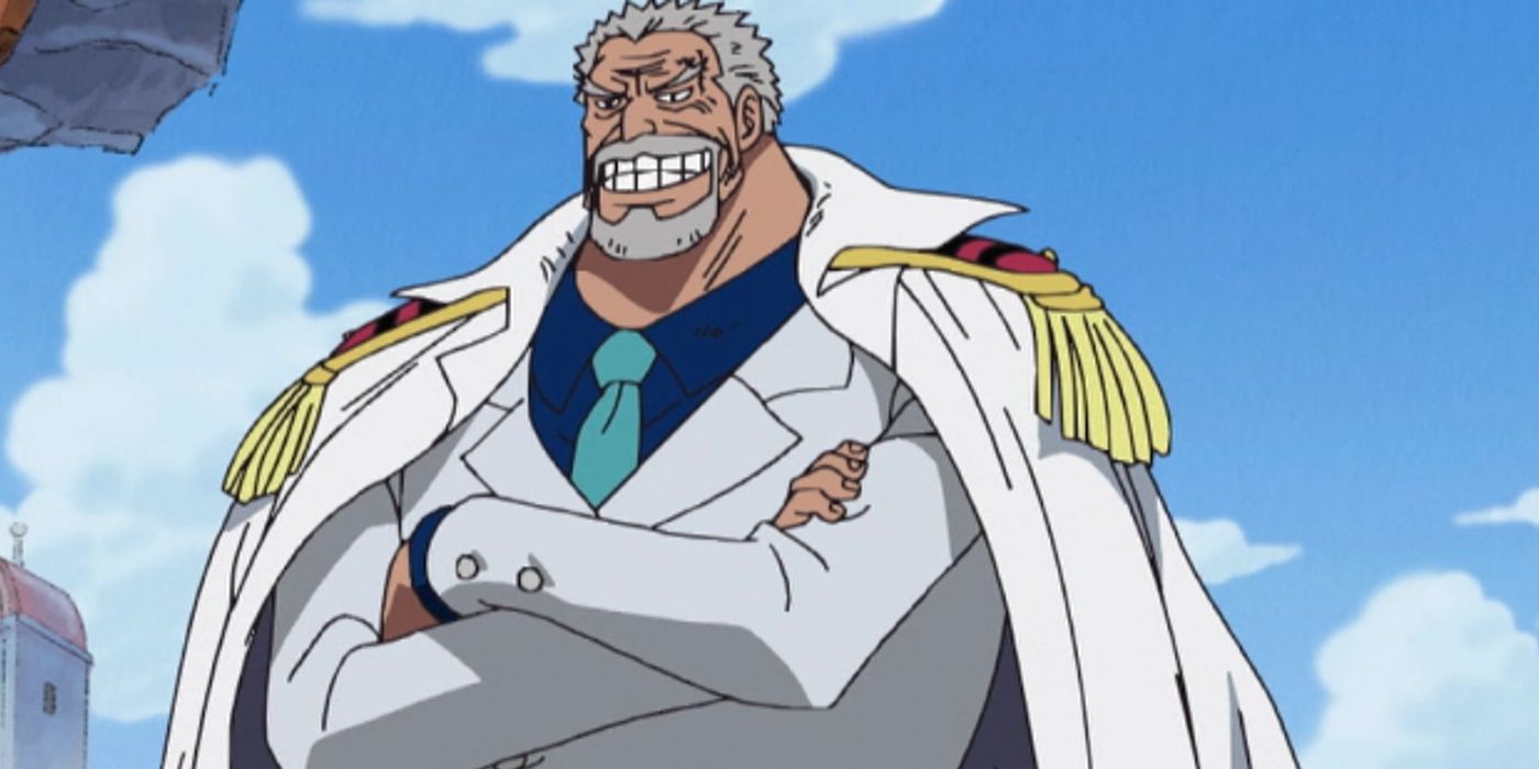 Monkey D. Garp sorrindo com os braços cruzados em One Piece.