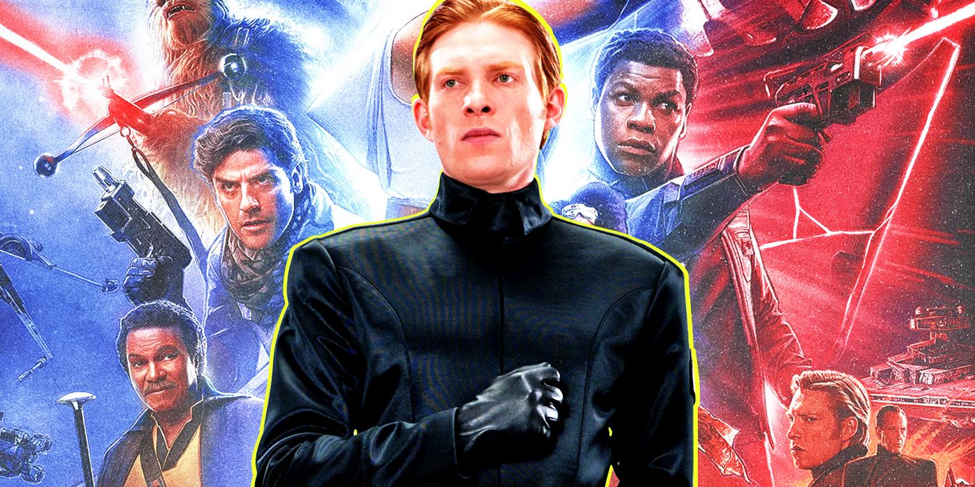 General Hux in front of the Star Wars sequel trilogy posters