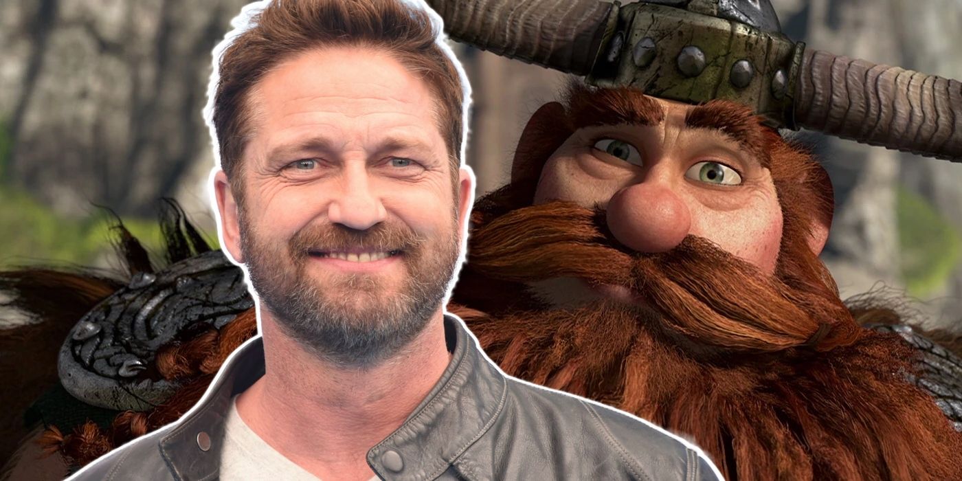 Gerard Butler with Stoick the Vast from How to Train Your Dragon