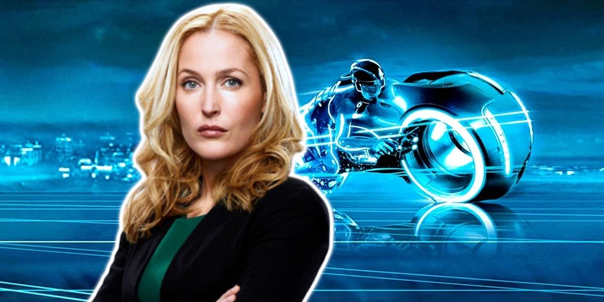 Gillian Anderson with Tron: Legacy rider