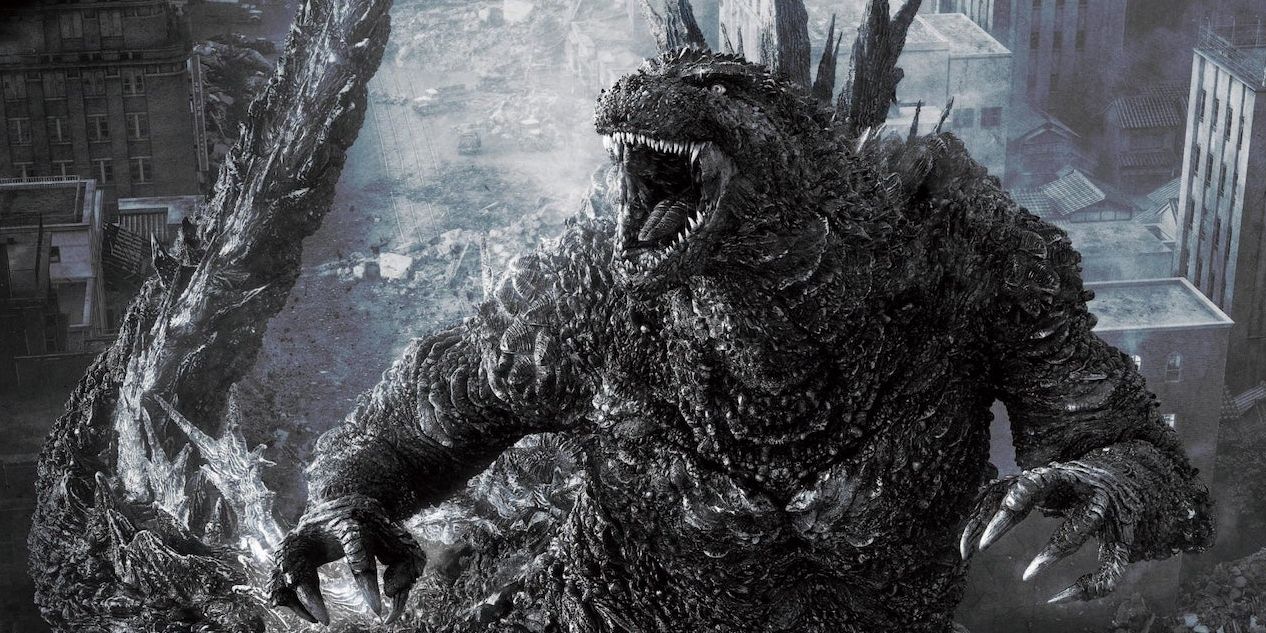 Godzilla Minus One image from the black and white poster from Toho