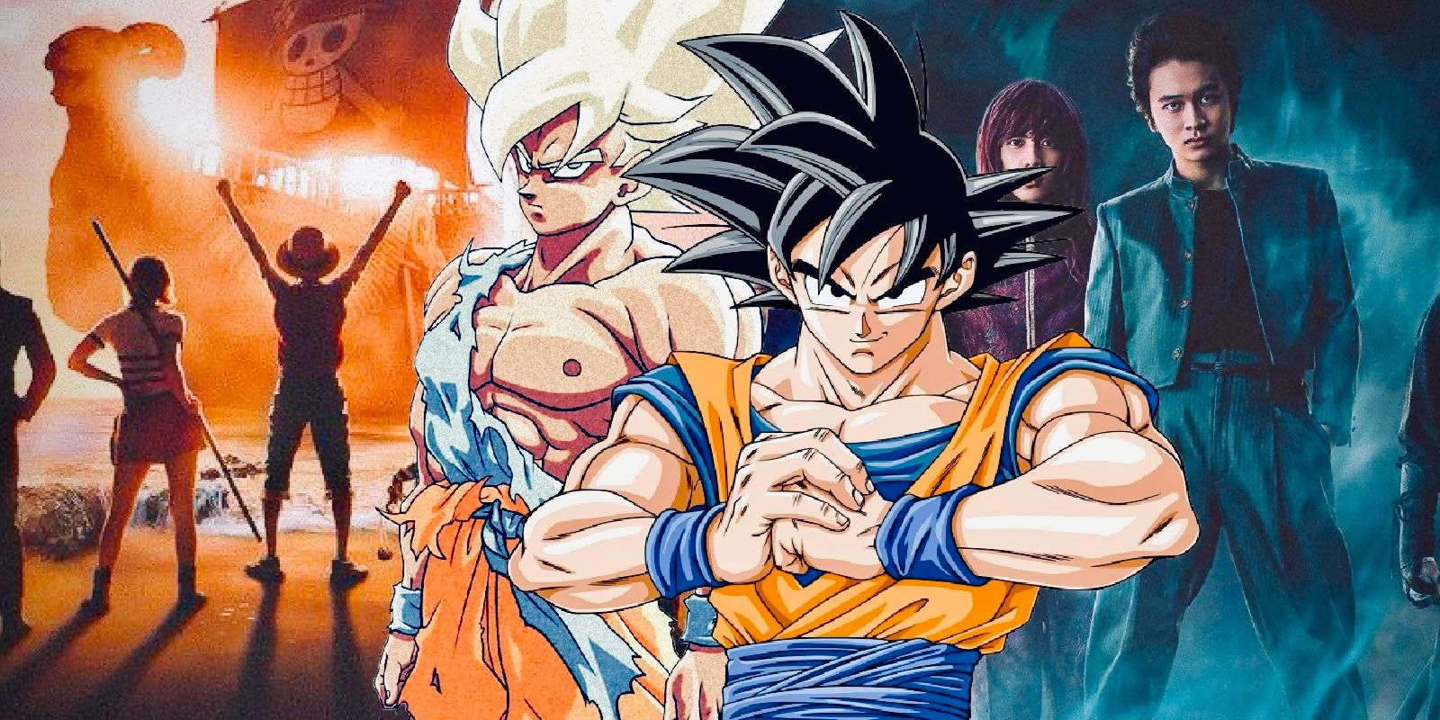 Goku sebagai super saiyan di anime dragon ball z di depan one piece dan yu Yu hakusho Netflix live action