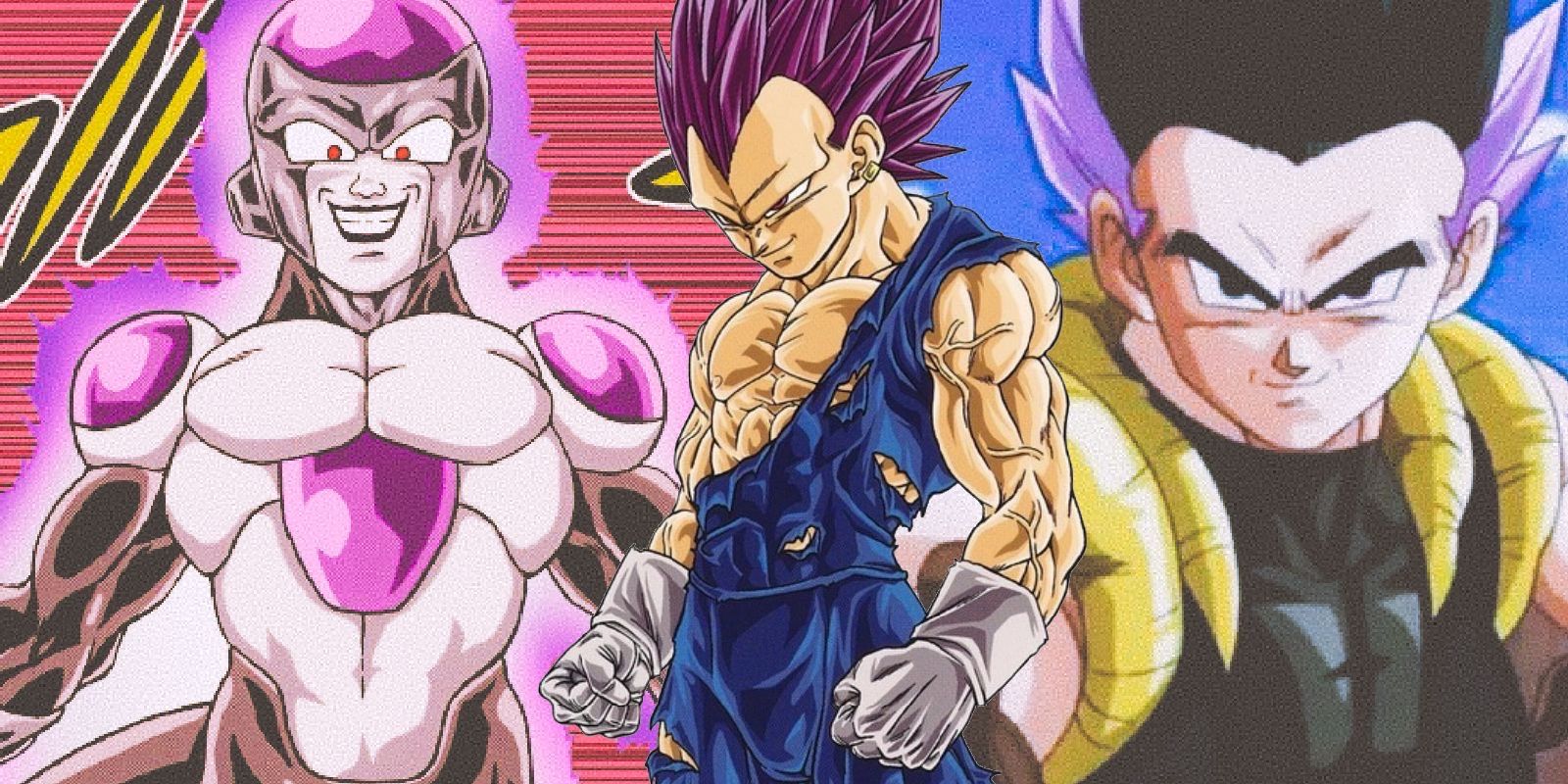 Ultra Ego Vegeta in front of Black Frieza in Super and Adult Gotenks from DB Heroes