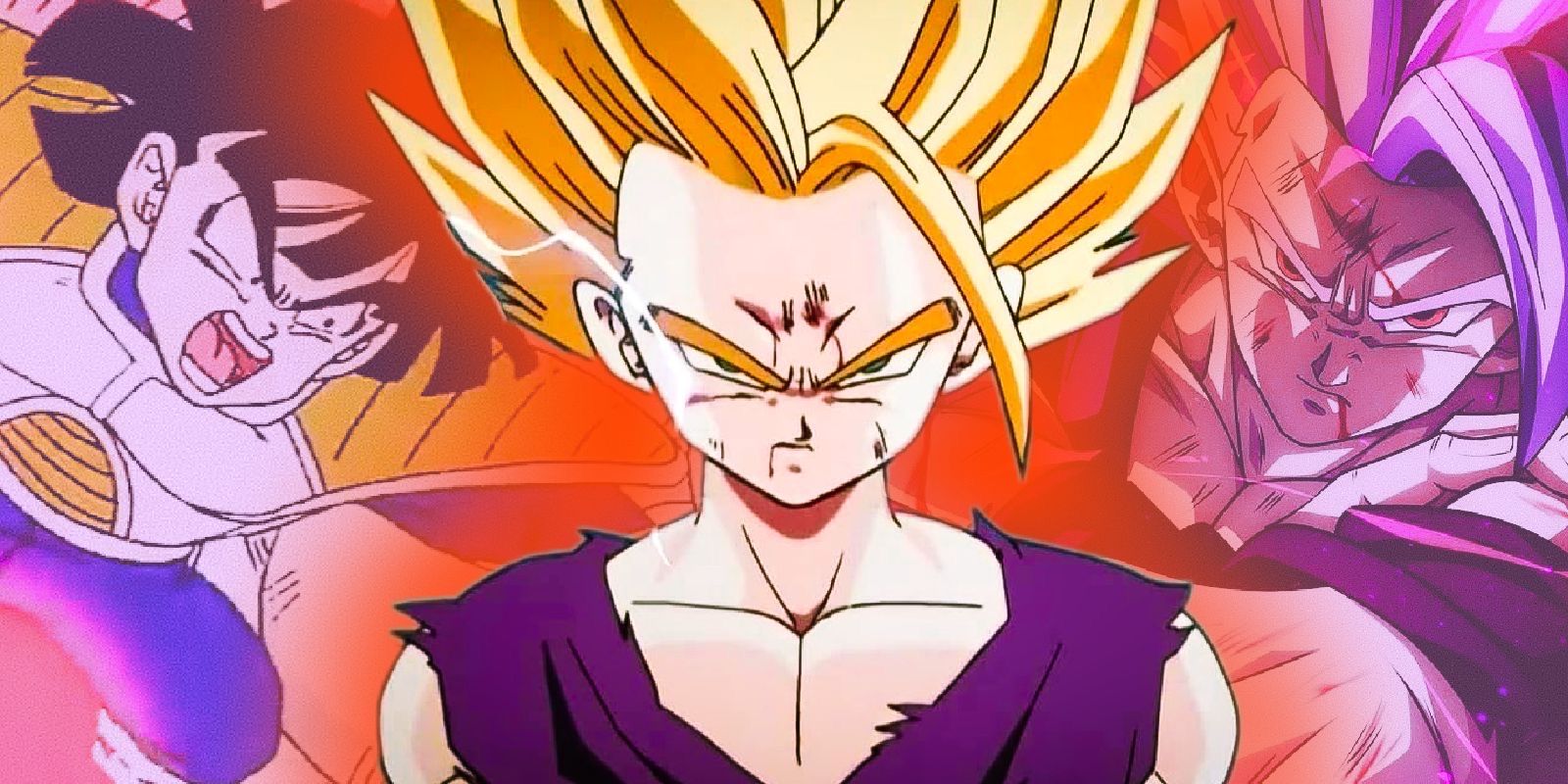 Gohan in his base, super saiyan two, and beast Gohan forms in dbz and super