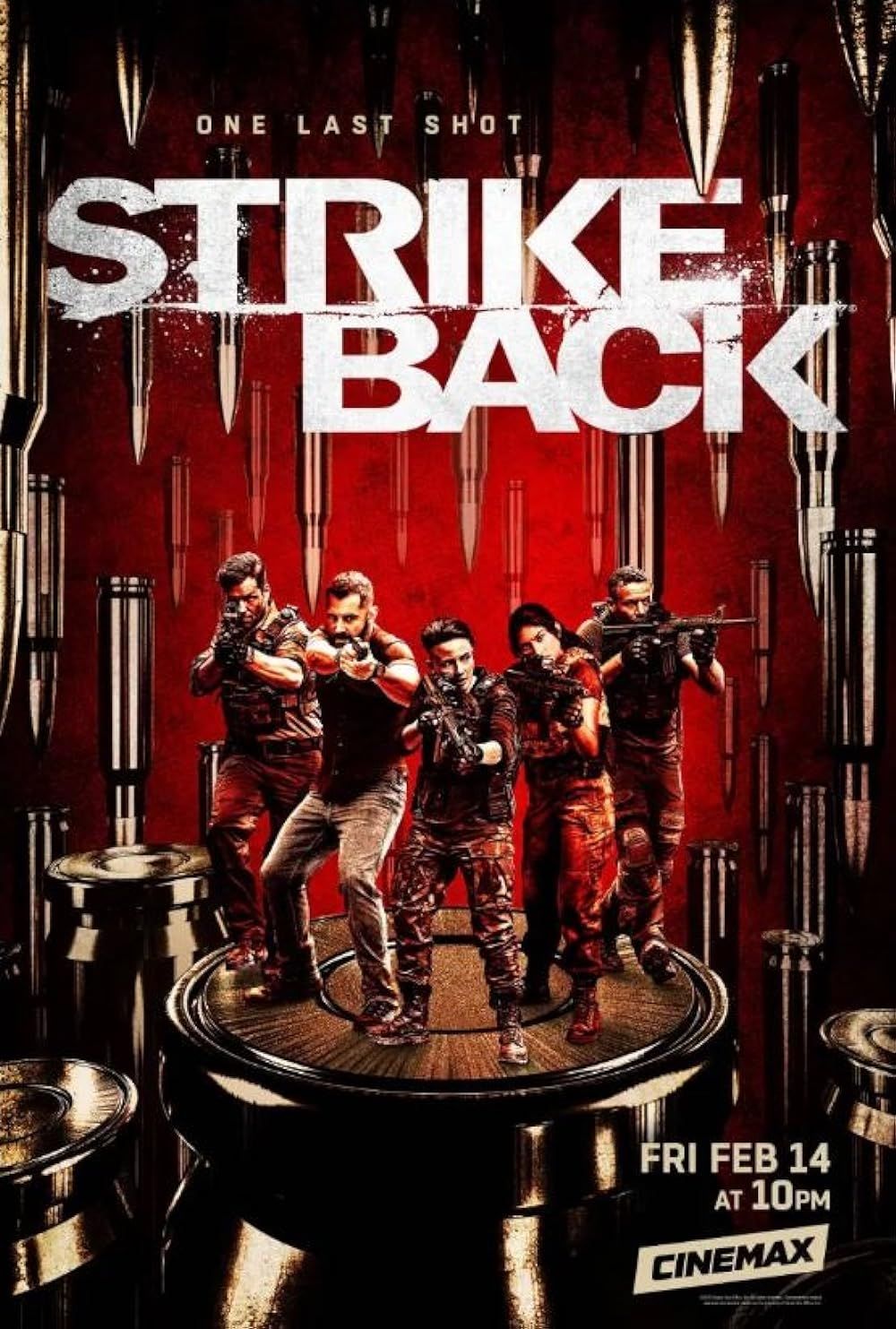 Jamie Bamber, Daniel MacPherson, Warren Brown, Alin Sumarwata, and Varada Sethu in the poster for Strike Back