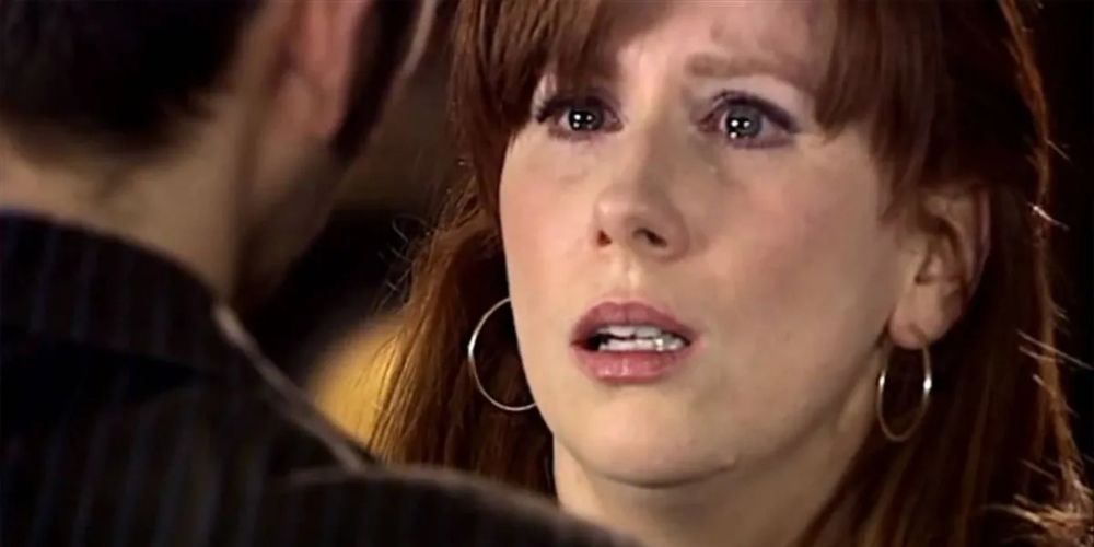 Donna Noble crying before the Doctor erases her memory in the Journey's End episode of Doctor Who