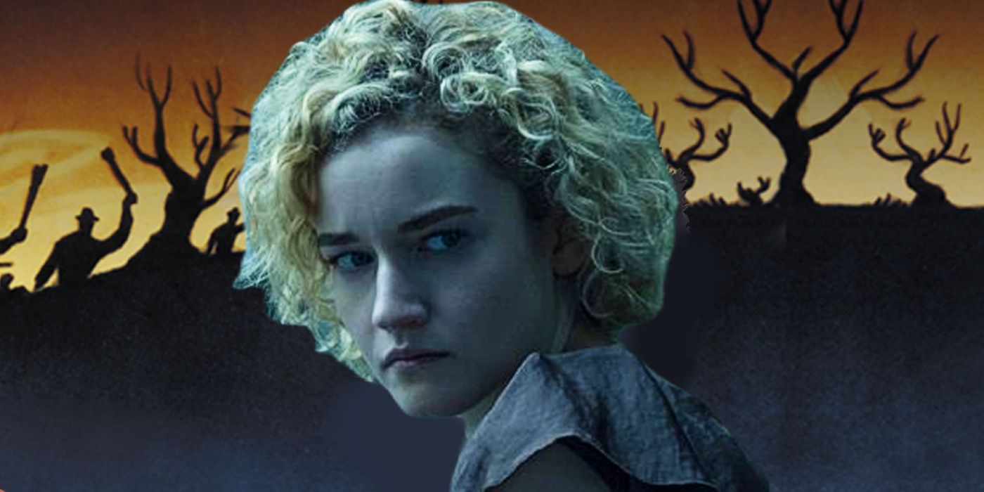 Julia Garner in Ozark as Ruth with a background from 1941's The Wolf Man