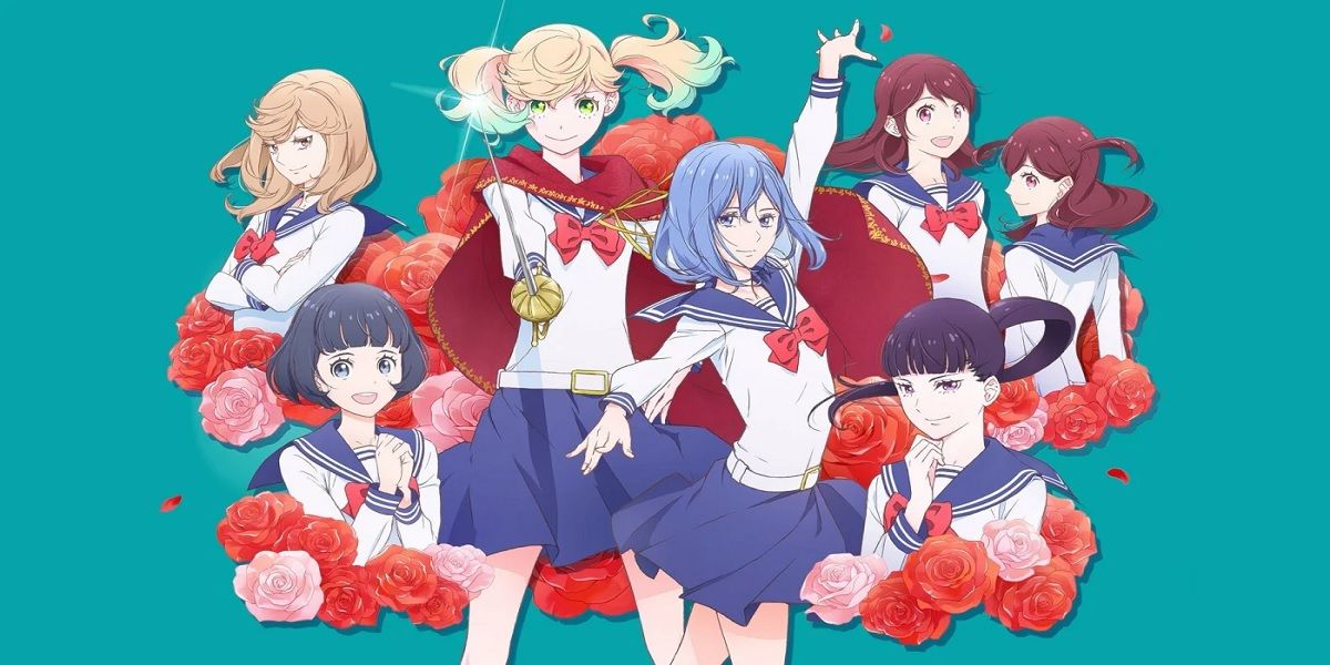 O elenco principal de Kageki Shoujo posando juntos