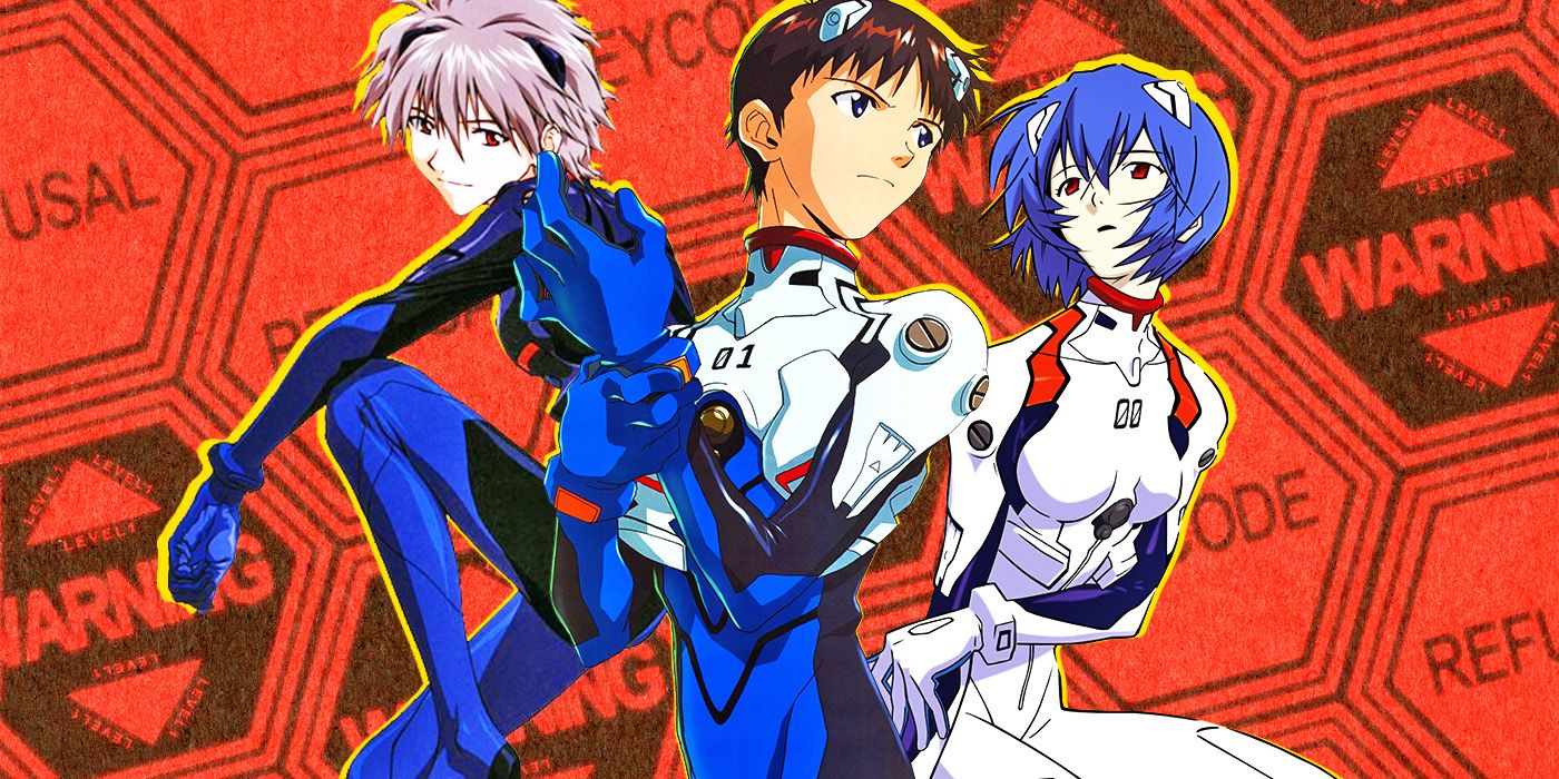 Kaworu, Shinji and Rei from the Evangelion anime wearing their Eva plug suits