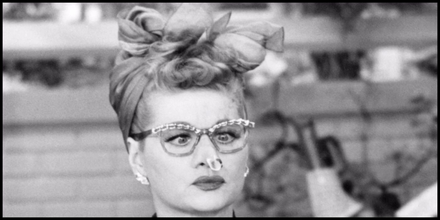 Lucy notices that her fake nose is on fire in "LA at Last" from I Love Lucy