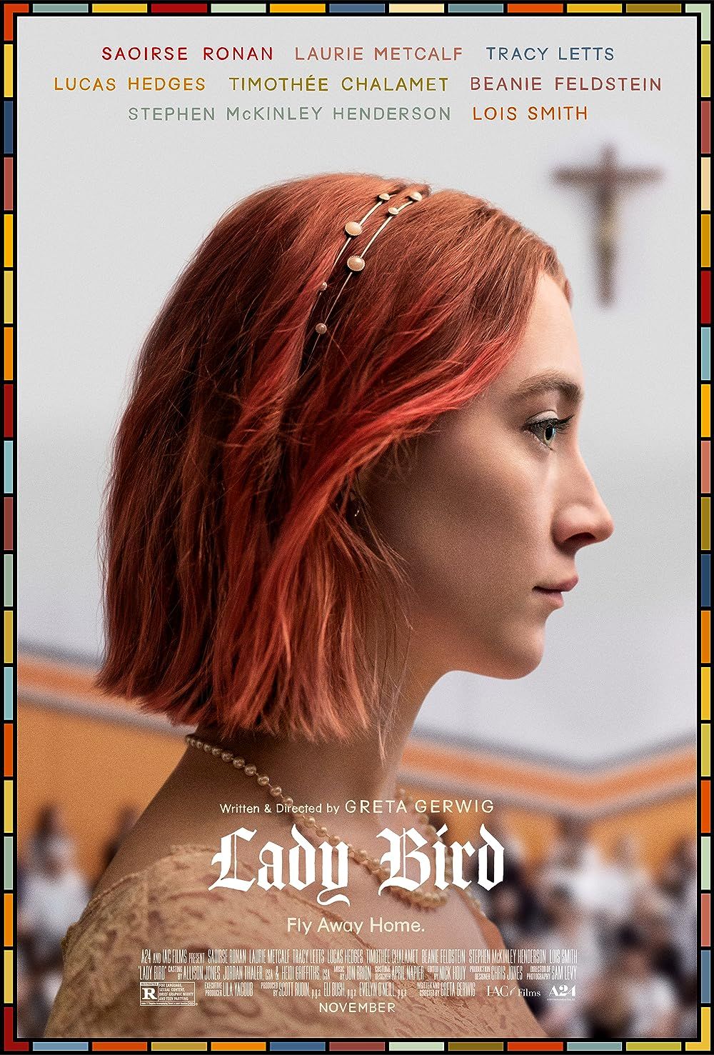 Poster for Lady Bird featuring Saoirse Ronan in profile