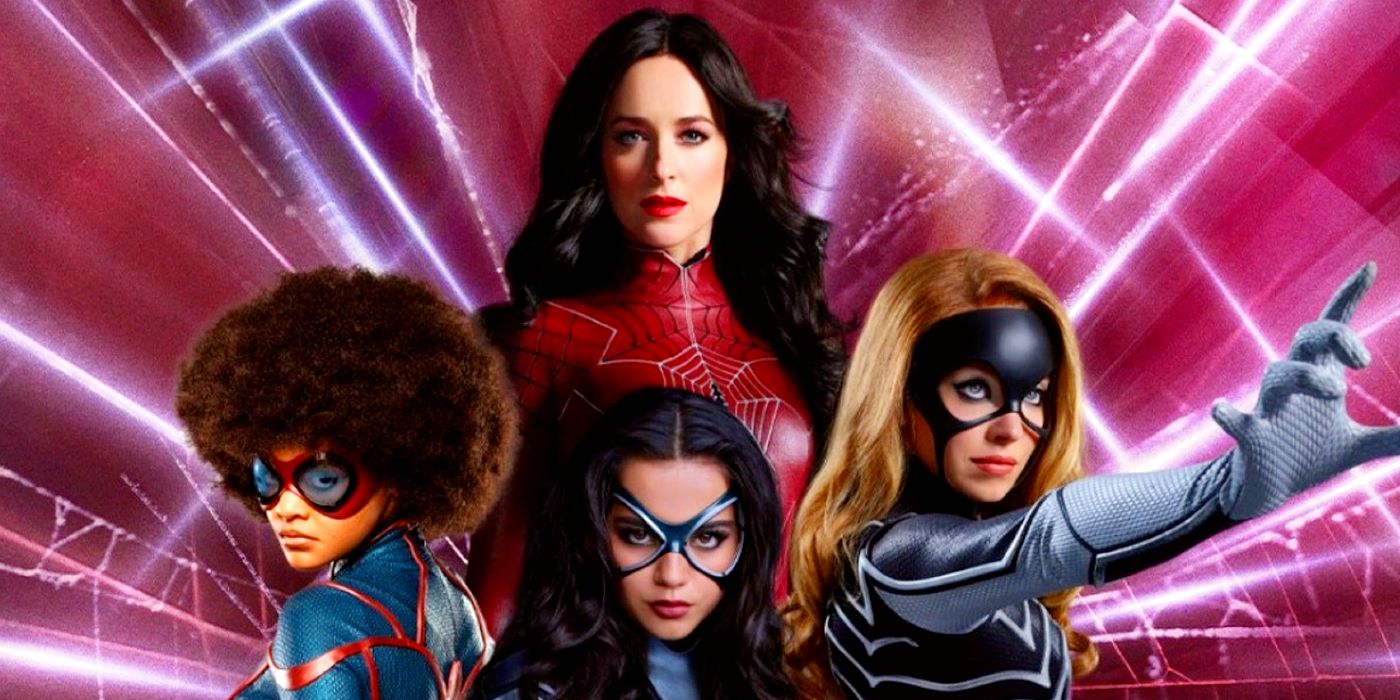 Madame Web cast wearing their superhero suits in the upcoming Spider-Man spinoff.