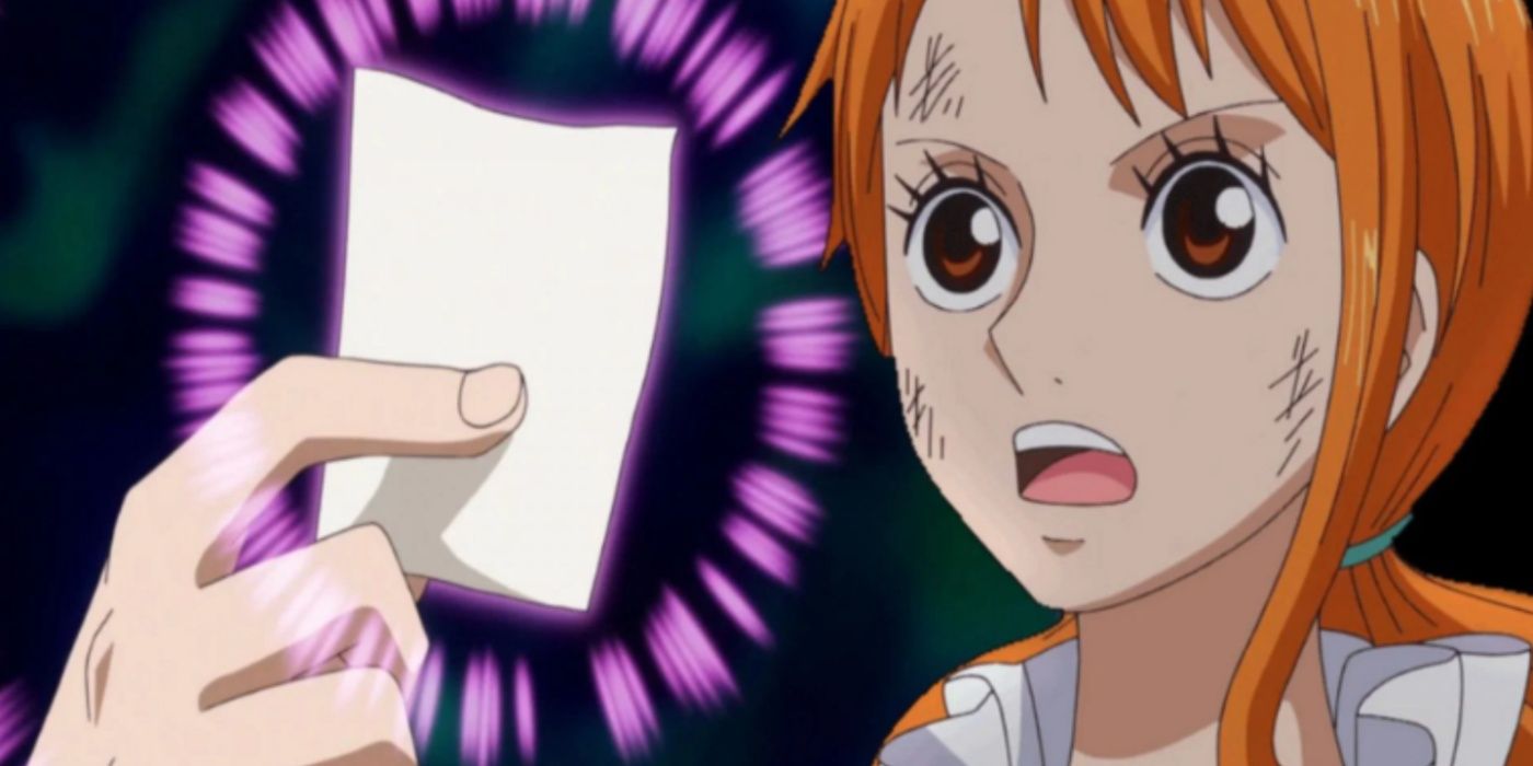 Nami holding a Vivre Card in One Piece