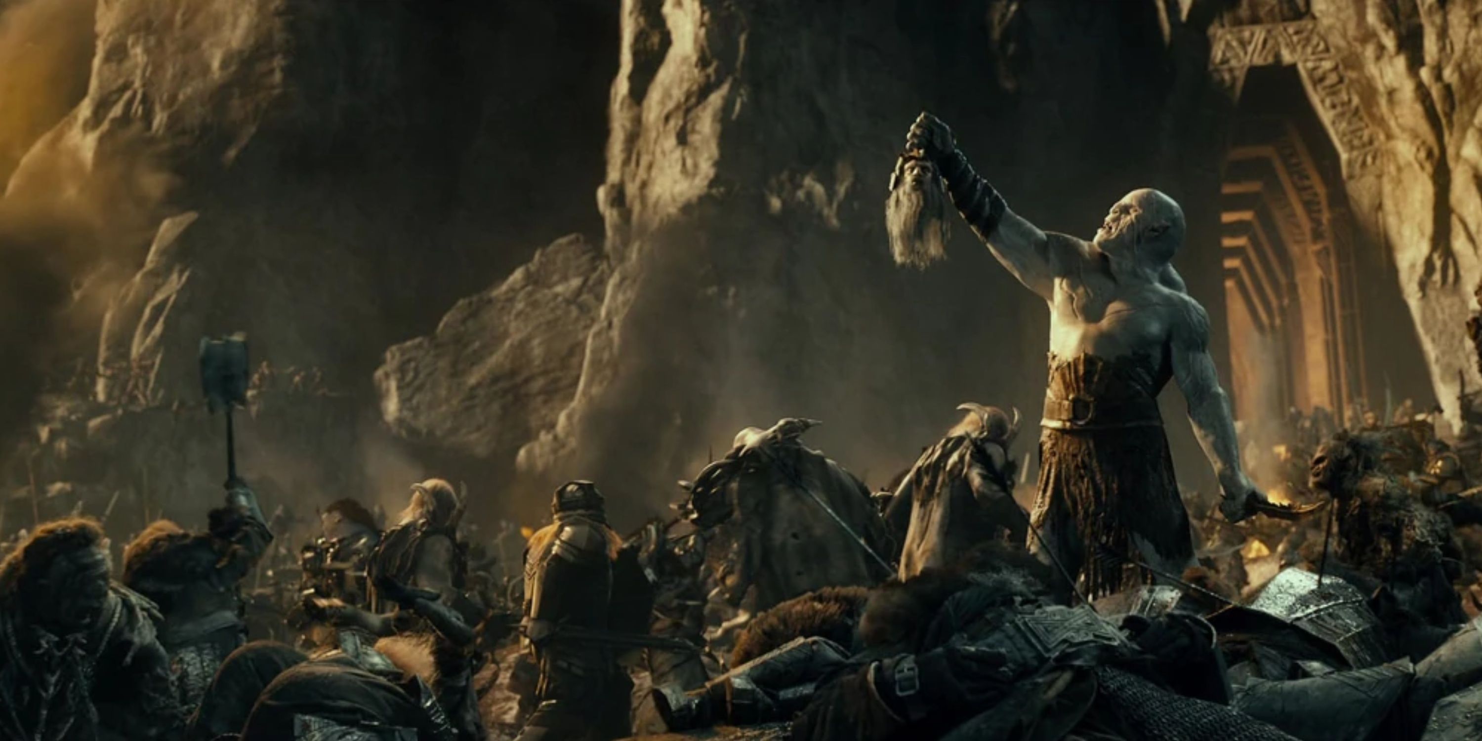 Azog holding Thror's head in The Hobbit