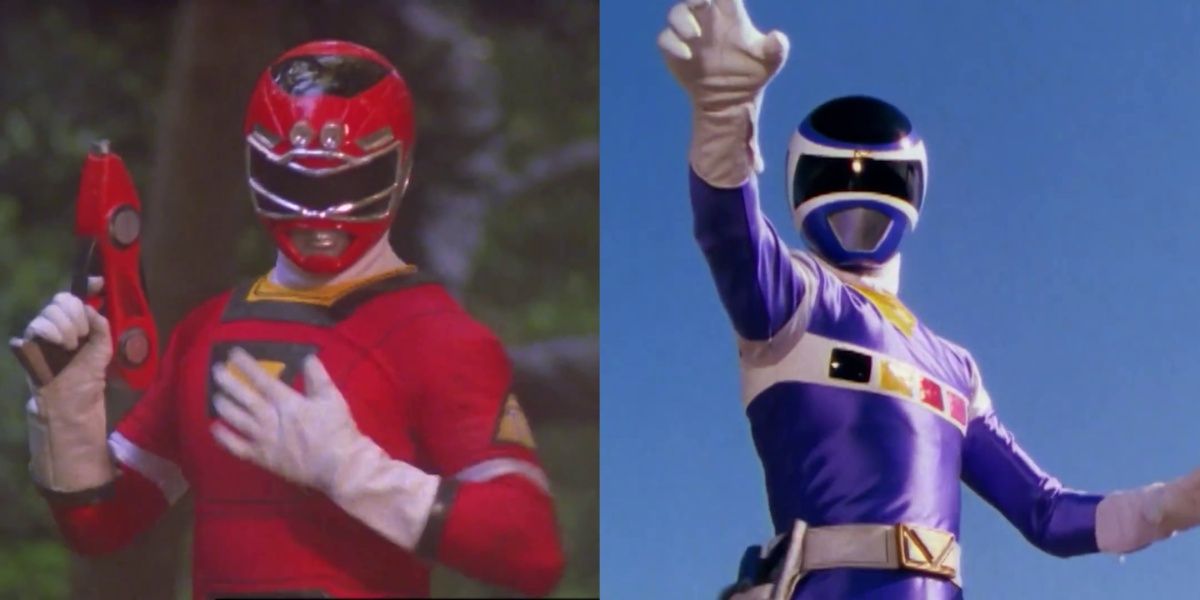 TJ, o Red Turbo Ranger e Blue In Space Ranger, da franquia Power Rangers.