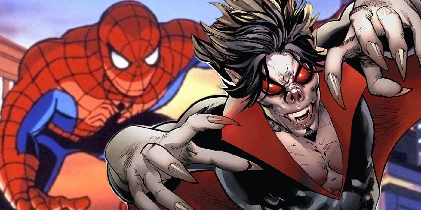 A blended symbolic image of Morbius and  animatedSpider-Man