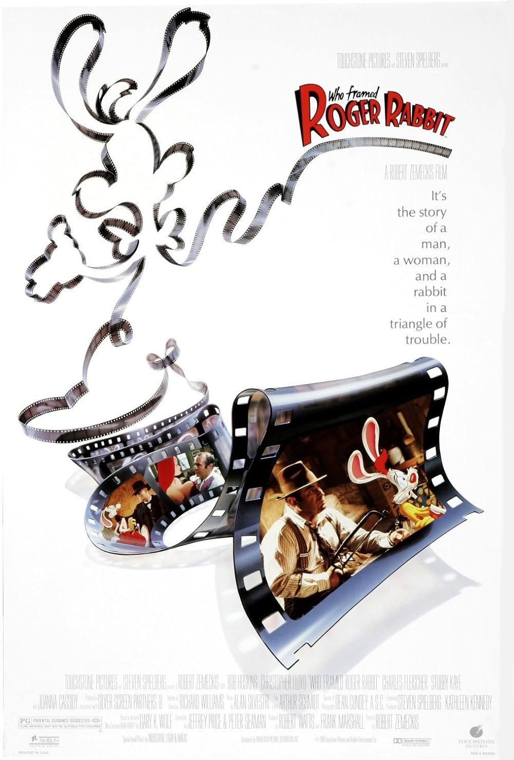 Movie film creating Roger Rabbit's silhouette on the poster of Who Framed Roger Rabbit