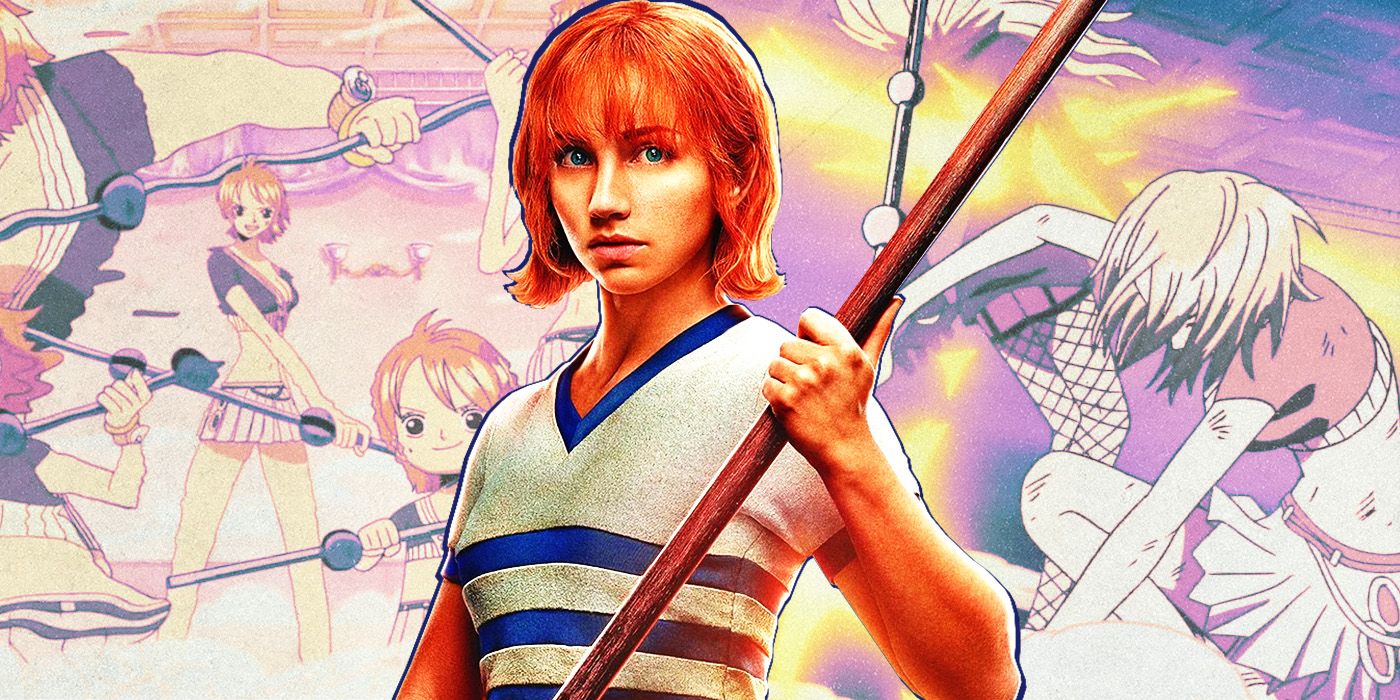 Nami played by Emily Rudd in the Netflix live-action One Piece and anime counterpart