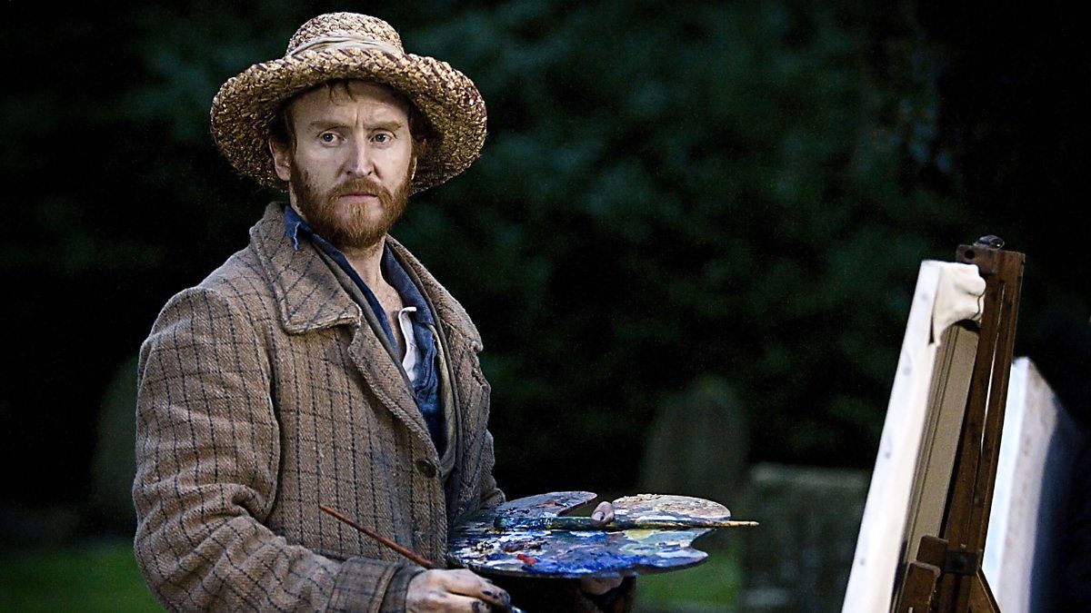 Vincent painting in the field holding a palette in Vincent and The Doctor episode of Doctor Who