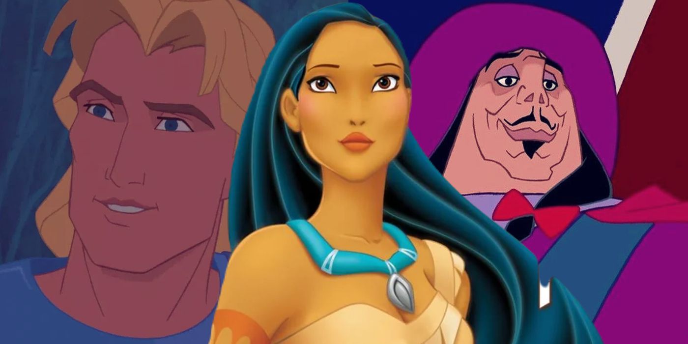 Split: John Smith, Pocahontas, and Governor Radcliffe in Disney's Pocahontas