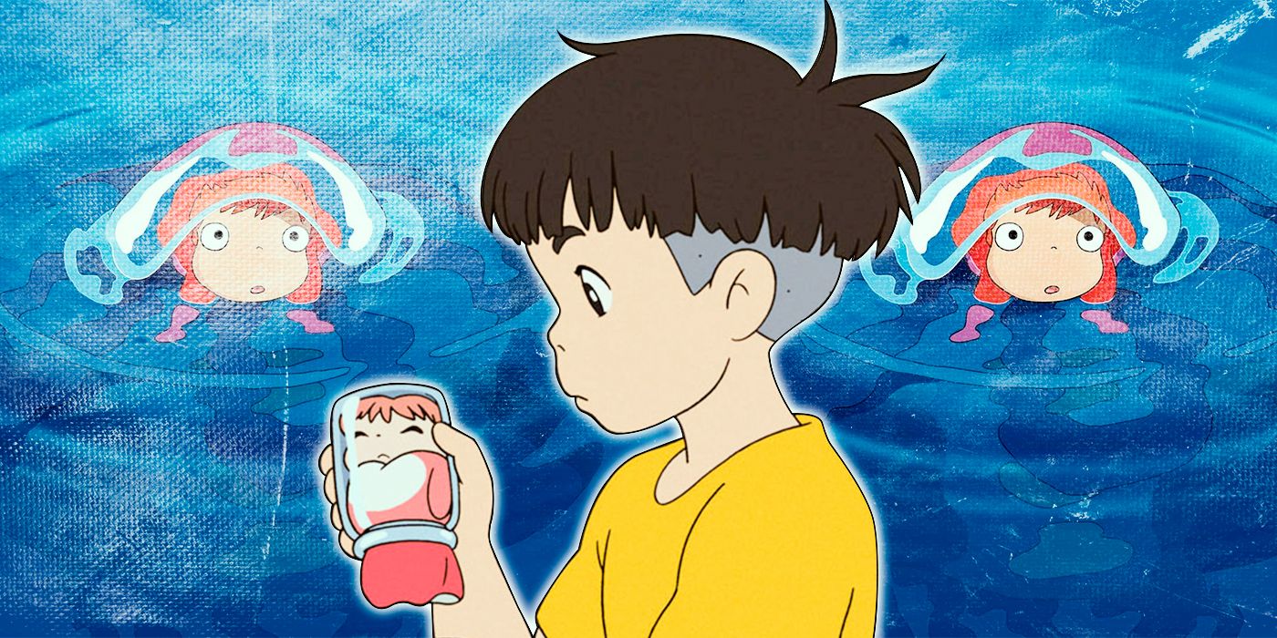 Sosuke holding Ponyo in a jar in Ponyo