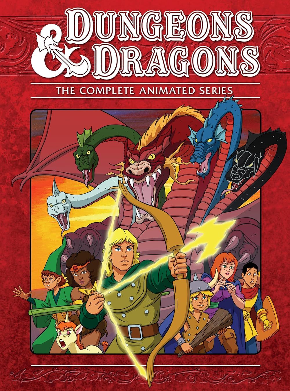 Poster untuk seri Dungeons and Dragons dengan semua karakter utama melawan Naga Kromatik
