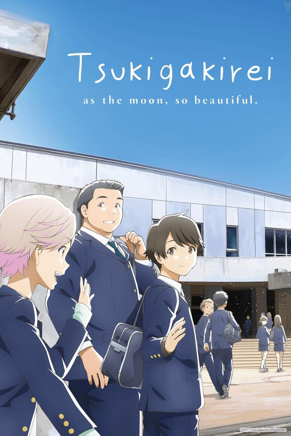 The main characters of Tsuki ga Kirei walking to school on the poster