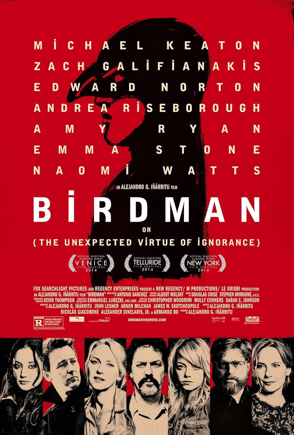 Poster of Birdman, the film, including all the main characters underneath the title