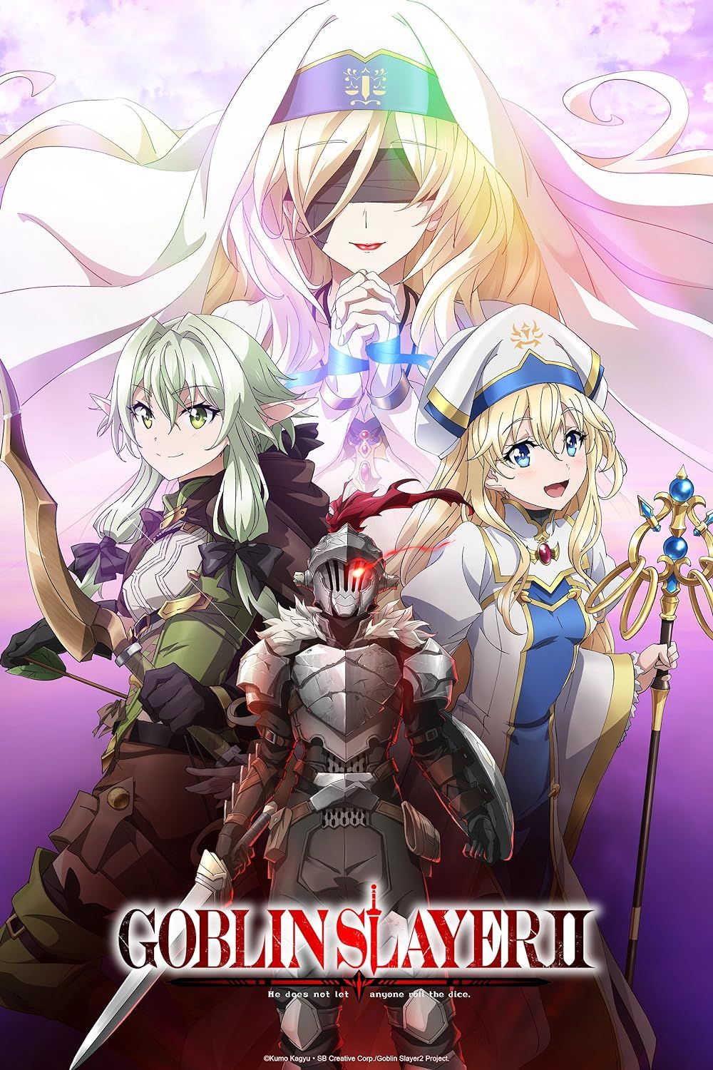 Poster of Goblin Slayer with the main characters posing with their weapons
