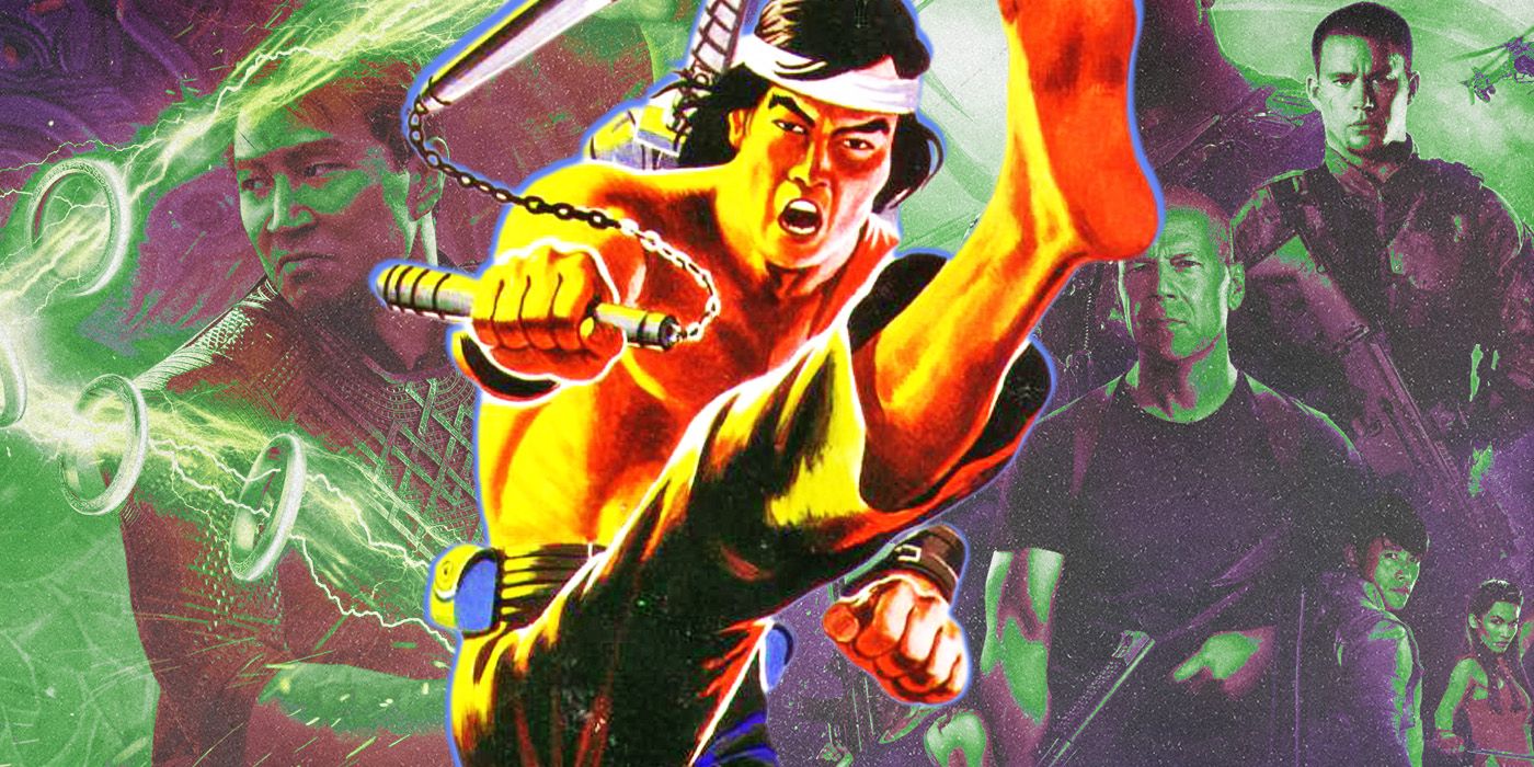Shang Chi's Quick Kick in front of the. GI Joe movie cast