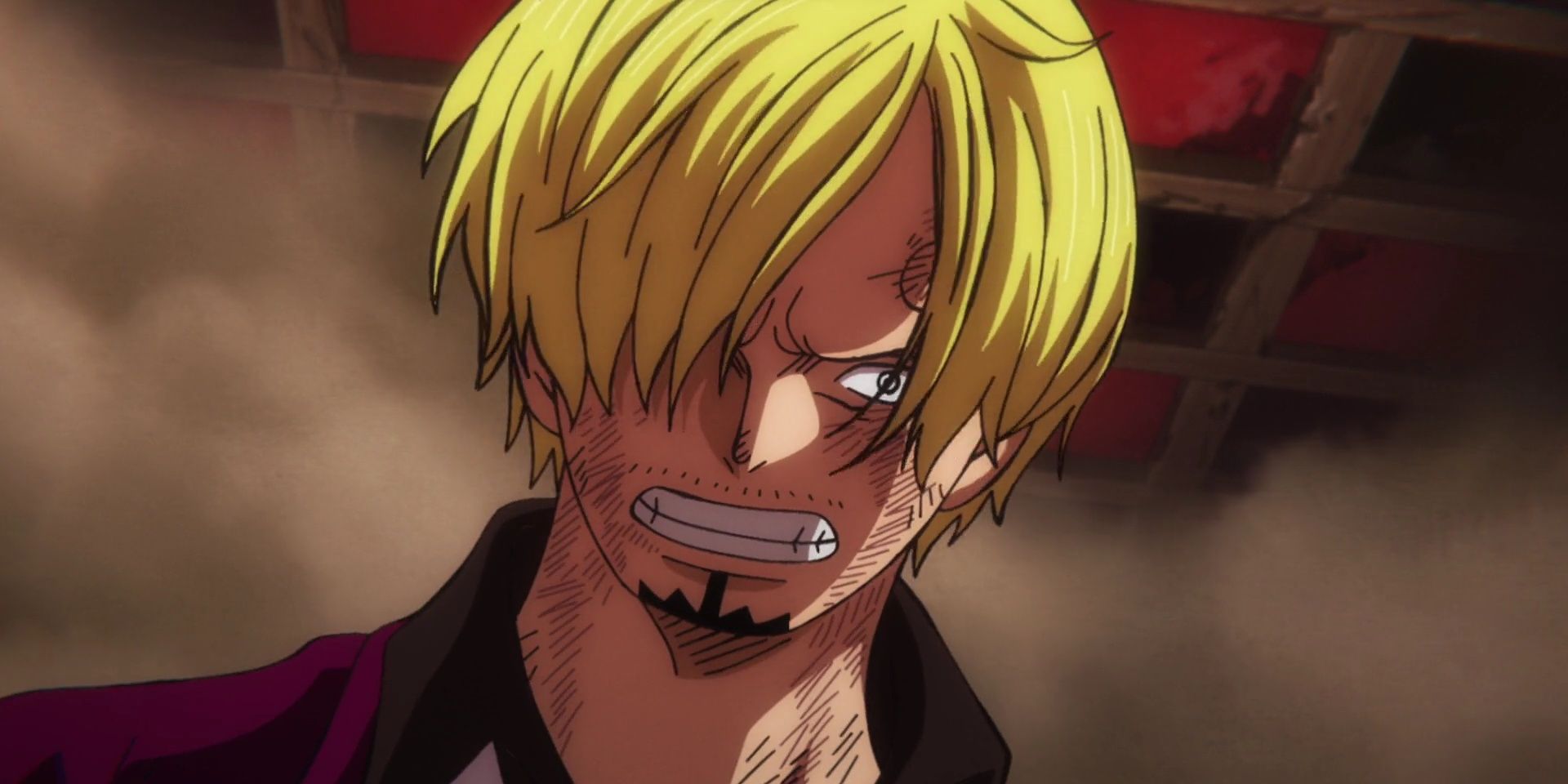 Sanji from One Piece stands with an angry and fierce expression.