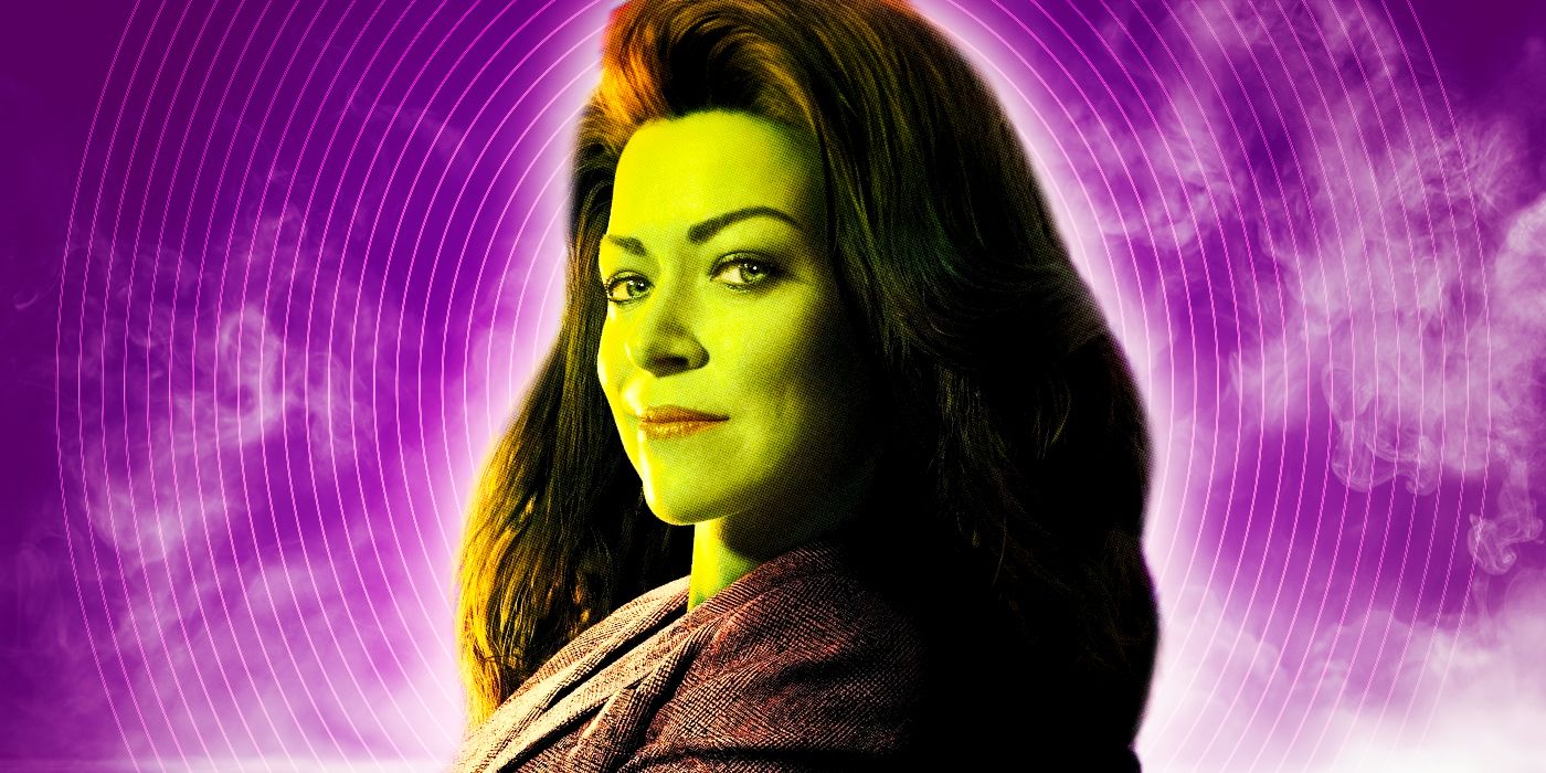 She-Hulk smirking with a purple background behind her