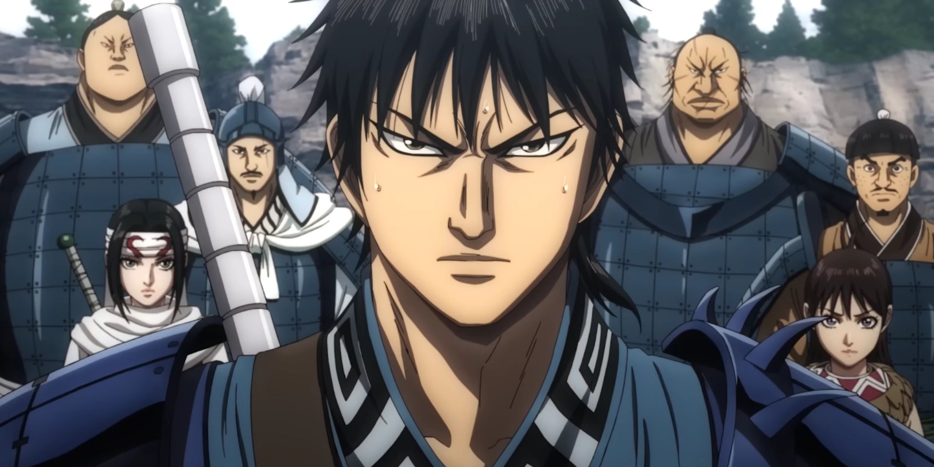 Shin looking angry but nervous in Kingdom Season 5 anime series