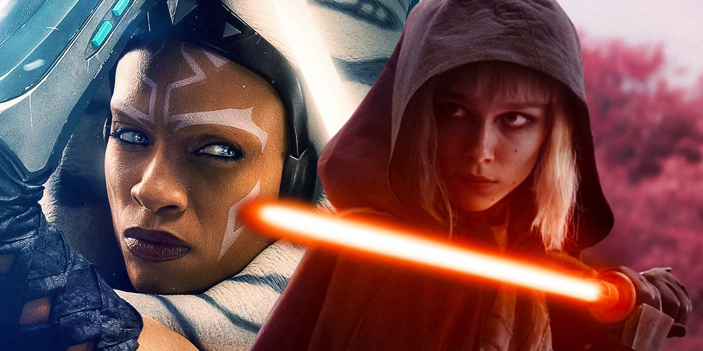 Ahsoka Tano (Rosario Dawson) character poster; Shin Hati (Ivanna Sakhno) wielding a lightsaber