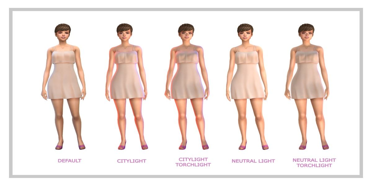 Alternate lighting effects mod shown on a sim, The Sims 4