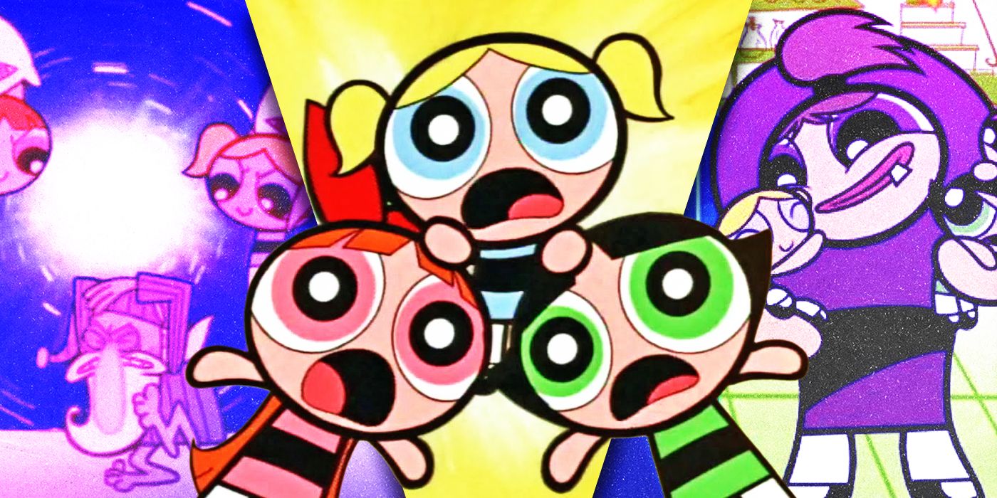 Split Images of Blossom, Bubble, and Buttercup from different episodes of the Powerpuff Girls