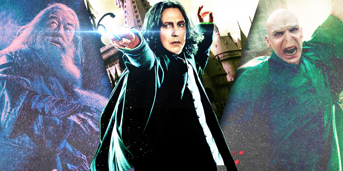 Split Images of Dumbledore, Snape, and Voldemort