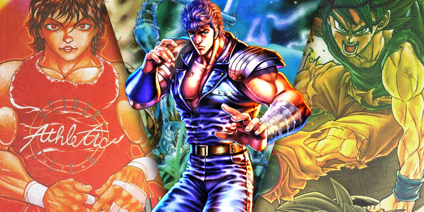 Split Images of Grappler Baki, Fist of The North Star, and Dragon Ball