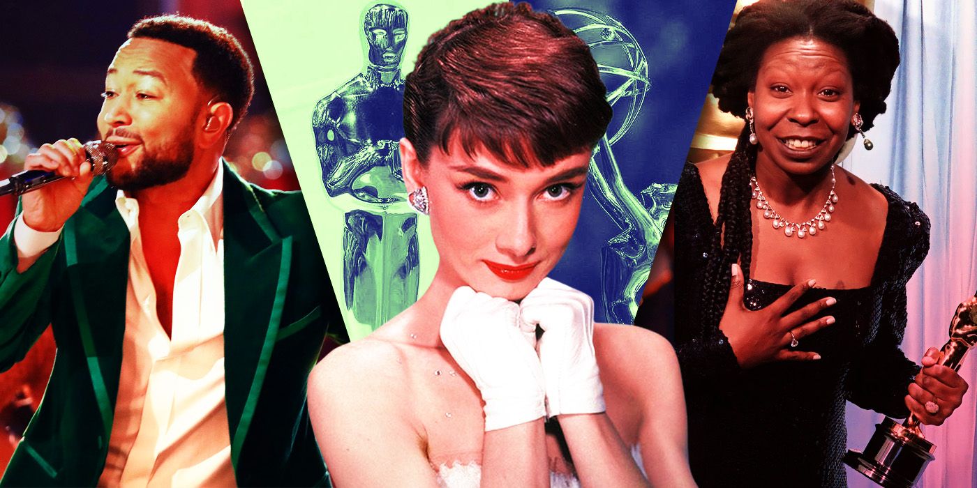 Split Images of John Legend, Audrey Hepburn, and Whoppi Goldberg