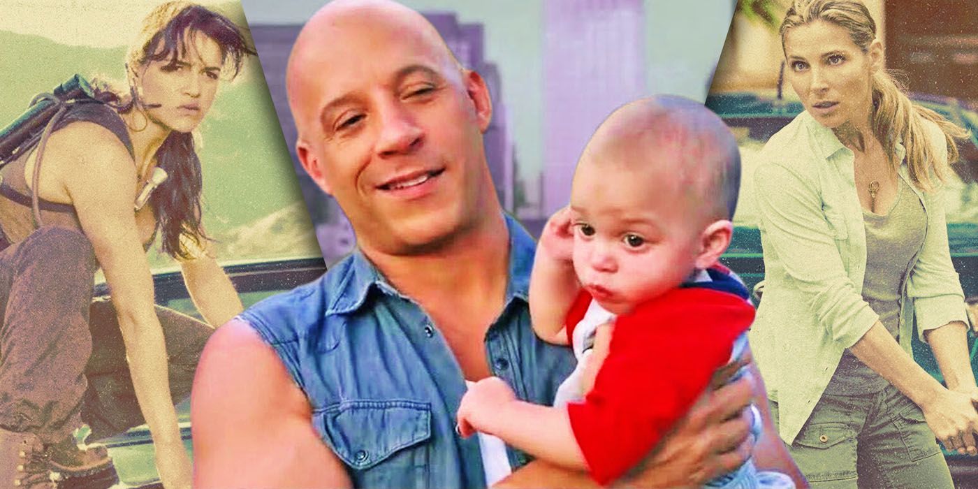 Split Images of Letty, Dom, Baby Brian, and Elena