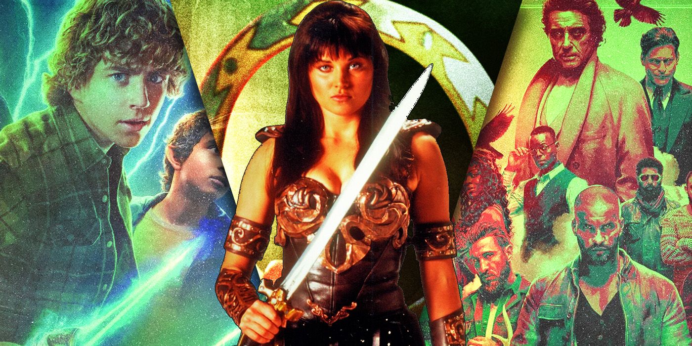 Split Images of Percy Jackson, Xena, and American gods