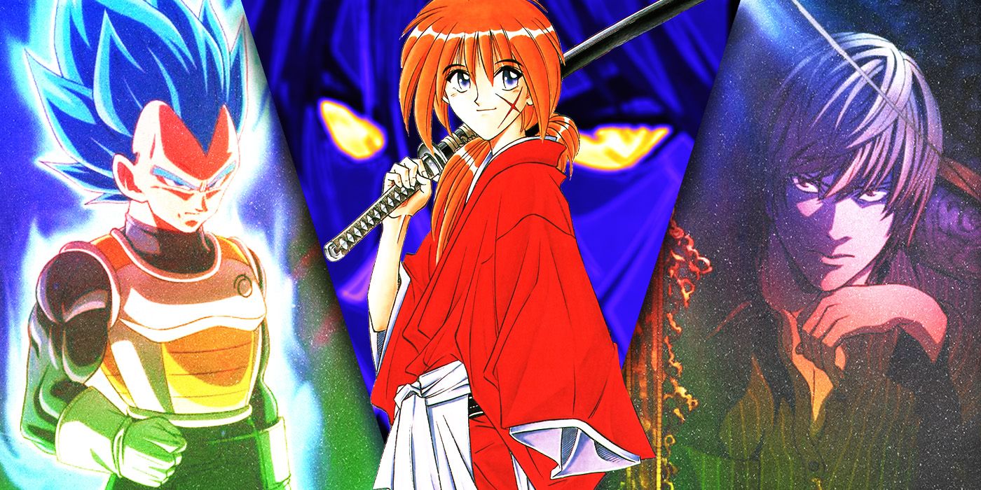 Split Images of Vegeta, Himura Kenshin, and Death Note